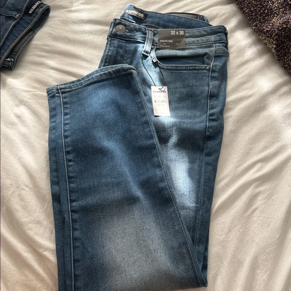 Express mens Athletic Slim Jeans in Blue - Picture 2 of 2